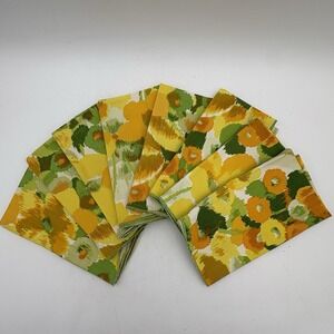 VTG 60s‎ 70s Floral Napkins Set 8 Orange Yellow Green Retro Kitchen 12x18